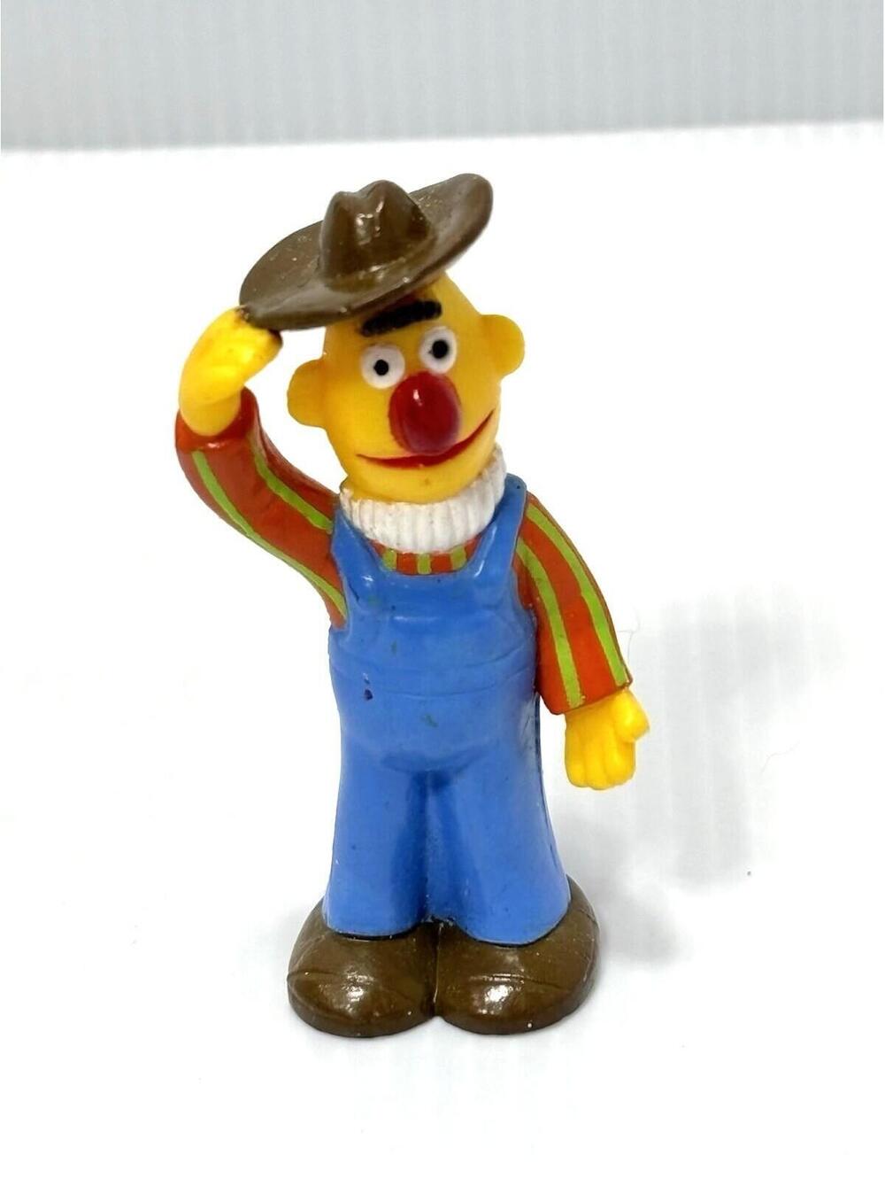 Vintage Sesame Street Bert Cowboy Farmer PVC Figure Overalls Hat Miniature GUC